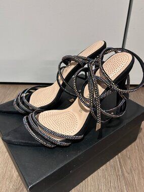 Azalea Wang Brandy with Black AB Rhinestones Sandal